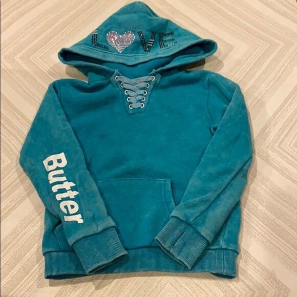 Butter Teal/Green Hooded Heart Love Sweatshirt - Picture 1 of 7